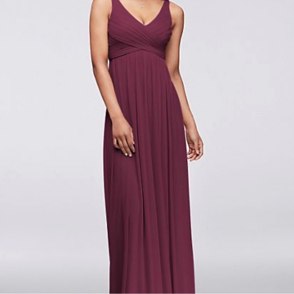 David’s Bridal long bridesmaid dress cowl back, wine color, size 12